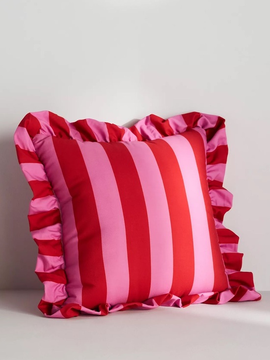 Anthropologie Other - New Maeve by Anthropologie Striped Ruffle Indoor/Outdoor Pillow Pink